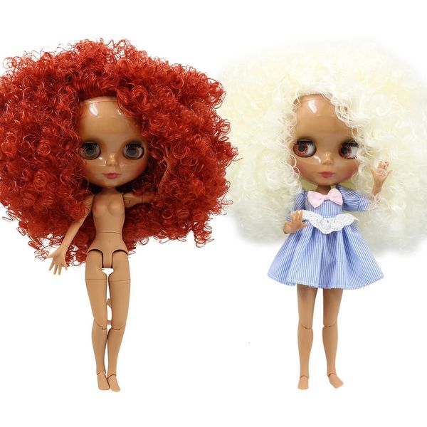 Dolls ICY DBS Blyth doll 16 BJD joint body white skin matte facial dark shiny curly hair African toy 30cm 241128 S2412261