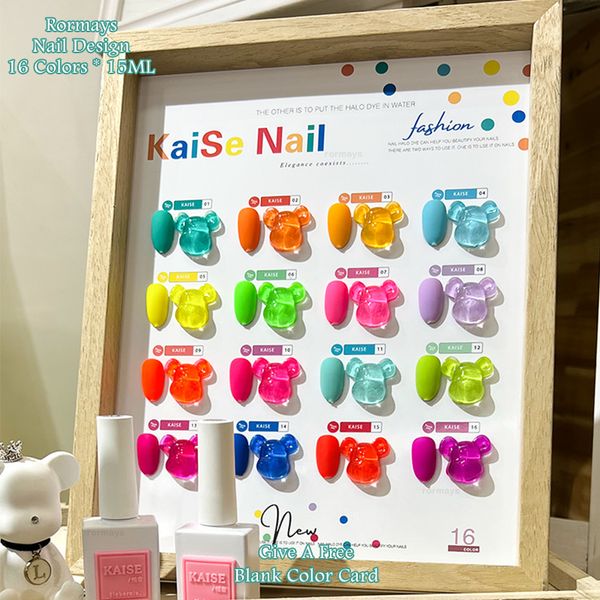 Rormays 16 Color Gel Nail Polish Set Bear Neon Candy Color Iridescence Semi Permanent Ultraviolet Varnish Primer Immersion Nail Art Salon Fa