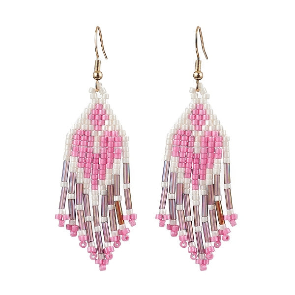 Boucles d'oreilles pendantes avec pompon en perles de verre et cœur pour femmes