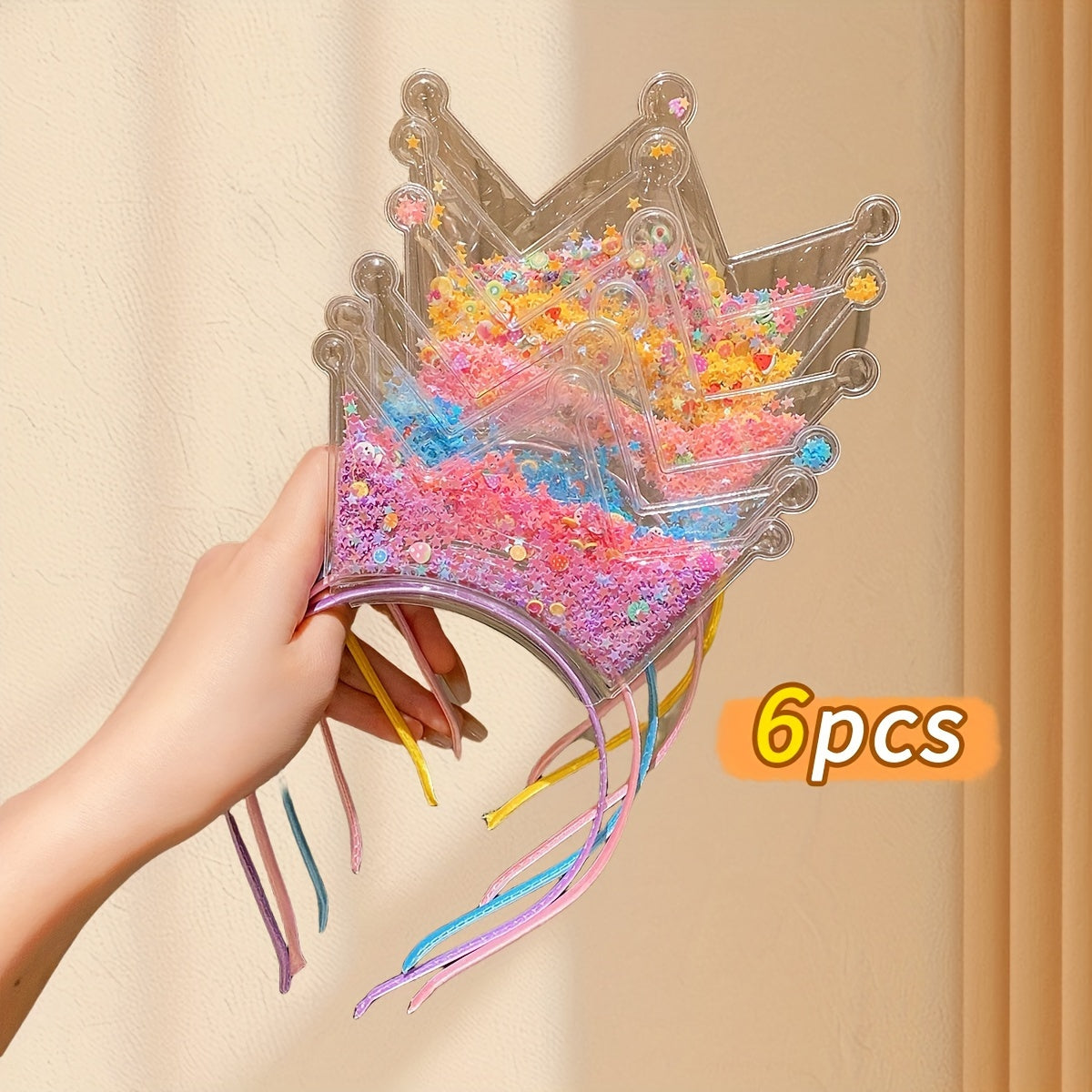TEMU 6-pack Resin Princess Crowns With Colorful Liquid Sand, Hair Hoops 15+, Hair