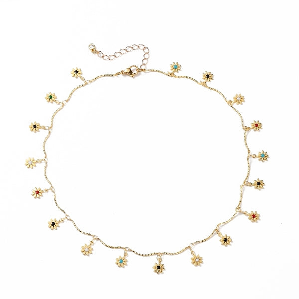 Collares con colgante de flor de esmalte de latón