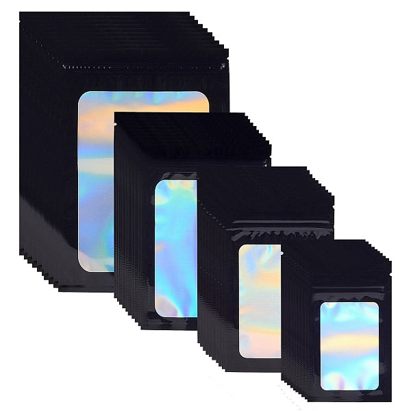 120 pz 4 sacchetti olografici glitterati in plastica con chiusura a zip rettangolari