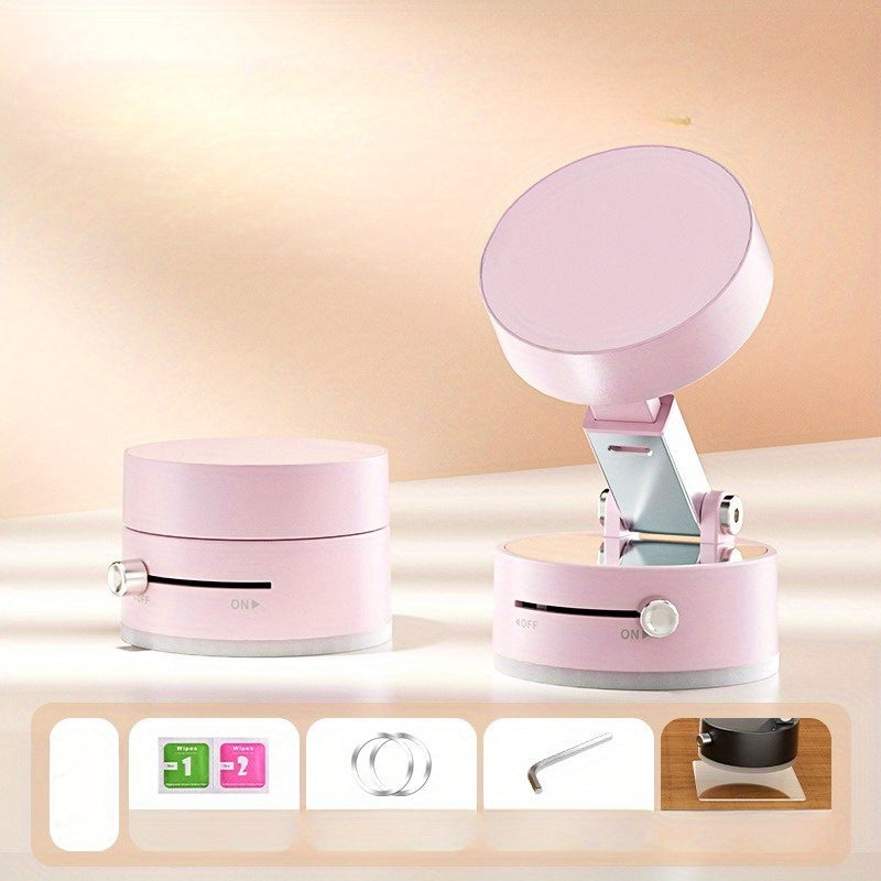 TEMU Vacuum Magnetic Mobile Phone Holder With Suction Cup - Foldable Storage And Lazy Support Frame For Car And Home, Desktop Stand, Abs Material