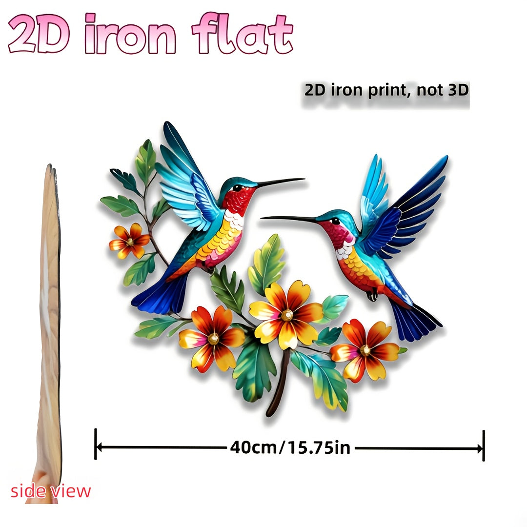 TEMU 2d Flat - 2d Iron Art Print, Not 3d, 2pcs, Metal Outdoor Wall Decoration With Hummingbirds And Flowers - Garden Decoration, Indoor-outdoor Patio