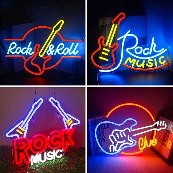 LED NEON SIGN ROCK ROCK NEON Sinais de guitarra LED NEON LUZES ARTE DE DECORAÇÃO DE GAMES DE GAMES DE GAMES Música Party Rock Studio Bar Dis