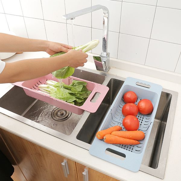 Dish Racks 1PC Plastic Adjustable Drainer Sink Drain Basket Washing Vegetable Fruit Drying Rack Practical Organizer Kitchen Gadget 230131