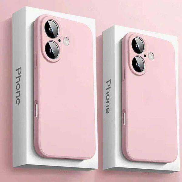 For liquid silicone phone case suitable for iPhone 16 15 13 11 12 Pro Max Plus high-quality solid color anti fall pink soft cover X241014