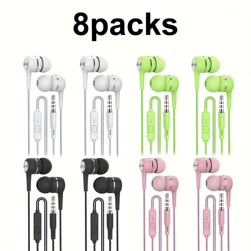 TEMU 4- 8pcs Wired Earphones With Microphone, Noise-isolating In-ear Headphones, Powerful Bass, High-definition Sound, Compatible With Iphone, Ipod,