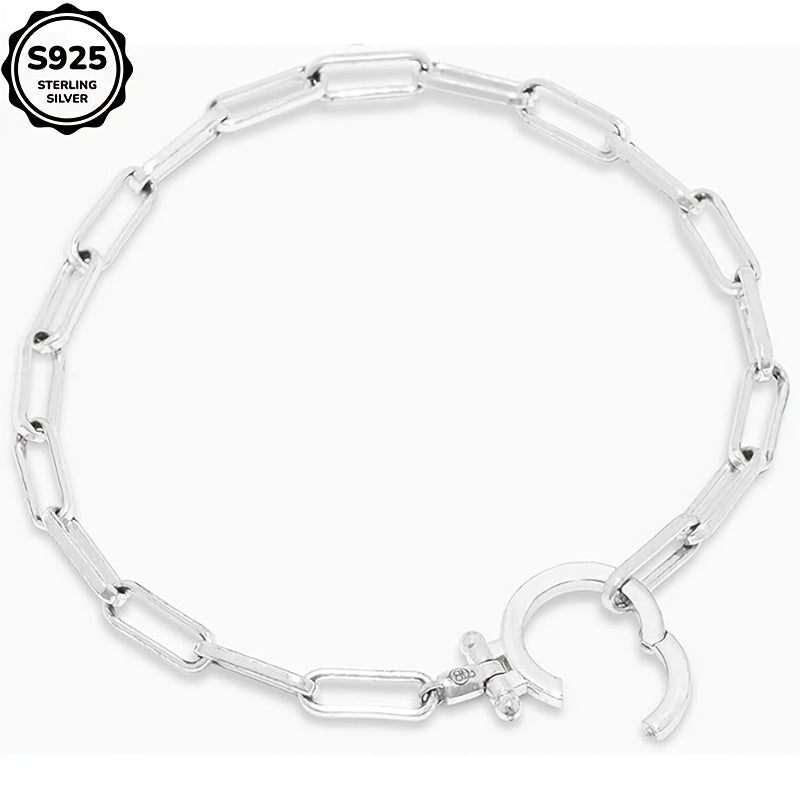 TEMU 925 Sterling Silver Women's Link Bracelet, Paper Clip Chain, Iconic , Elegant And Luxurious. Daily Gifts For Wives, Family, - Parties