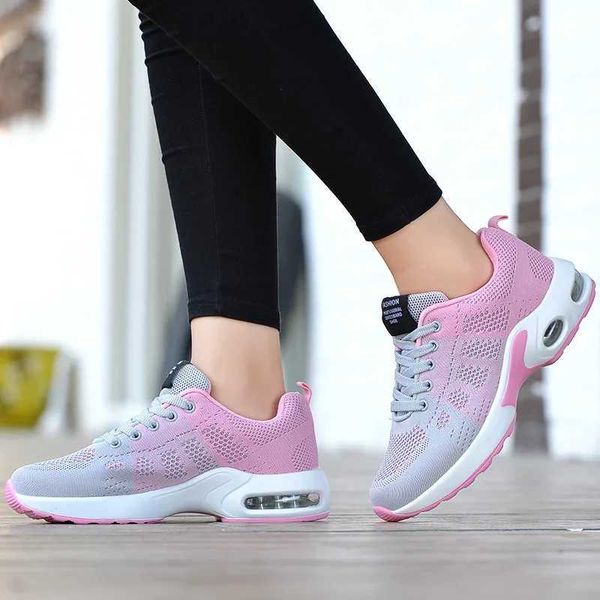 Four Seasons Sports Sports Breathable Running Women Flying Weave de alta elasticidade Casual Sneakers Ladies Ladies Non Slip Jogging Shoesc2