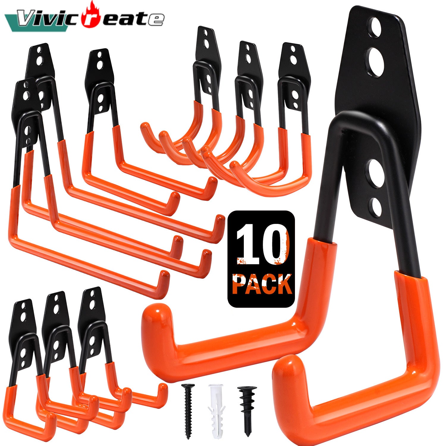 TEMU [heavy Duty Garage Hooks] 10pcs Heavy Duty Wall-mounted Garage Hooks | 100lb Capacity Rust-proof Steel For Hanging Bicycles, Ladders, Cables,