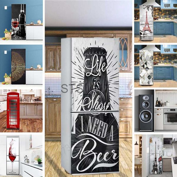 Other Decorative Stickers Abstract Line Fridge Stickers Adhesive Full Door Cover for Refrigerator Wine Cabinet Door Wallpaper Murals Art Dec