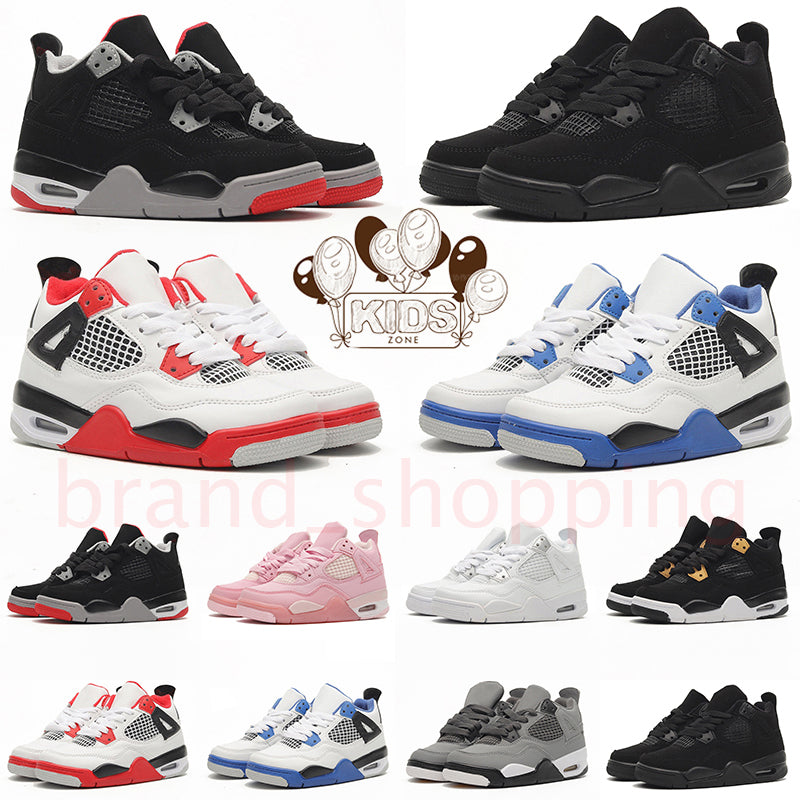 Kids Shoes Black Cats 4s 4 Basketball kid Shoe Platform Bred Fire Cool Grey University Pink Military Blue Trainers toddler infants children boys gir