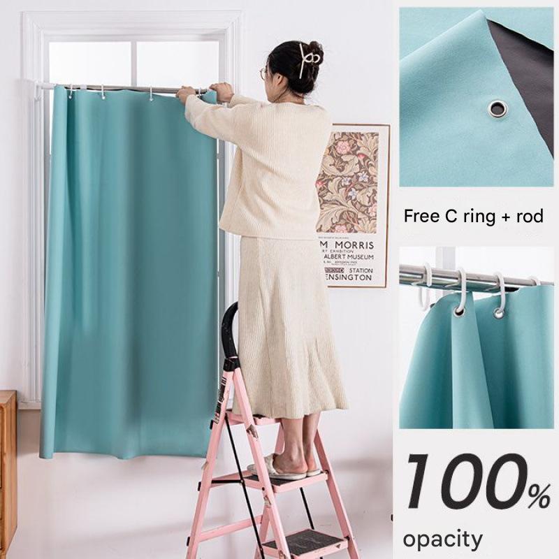 YL-36984 sunshade cloth new small block full color curtain rental room free punch telescopic rod blackout curtain bedroom