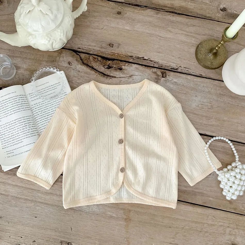 K541 Kids Clothes Toddler Summer Jacket Infant Korean Casual Tops Boys Girls Lightweight Long Sleeve Outerwear Solid Color Cardigan