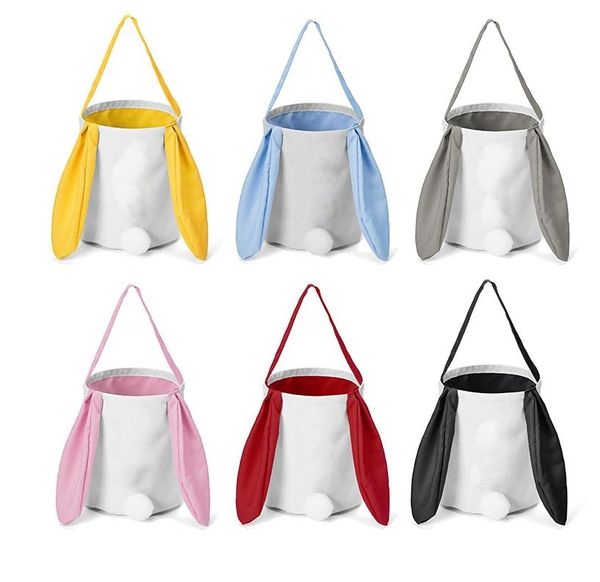 Party Gift Sublimation Easter Bunny Basket Bags With Handle Fluffy Tails Carrying Gift Eggs Hunting Candy Bag Halloween Storage Rabbit Handb