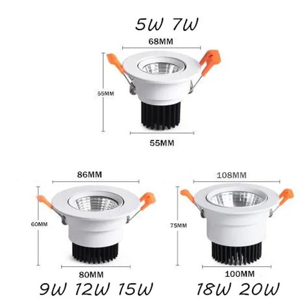 LED Downlight Aluminum 5W 7W 9W 12W 15W 220V 110V Recessed Ceiling LED Spot Lighting Bedroom Kitchen Indoor Led Down Light Lamp