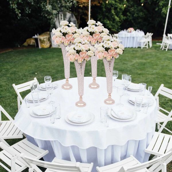 Vases 4pcs Crystals Trumpet Floral Vase Wedding Flower Stand Gold Flower Vases for Table Centerpiece Home Decoration H250116