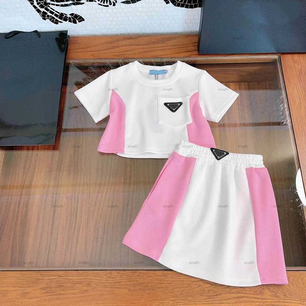 Brand girls tracksuits child overskirt baby clothes summer T-shirt set Size 100-160 CM Splicing design kids t shirt and dress