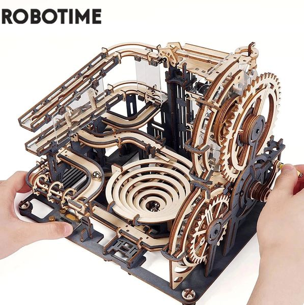 Robotime Rokr Marble Run Set 5 Kinds 3D Wooden Puzzle DIY Model Building Block Kits Assembly Toy Gift for Teens Adult Night City 250211