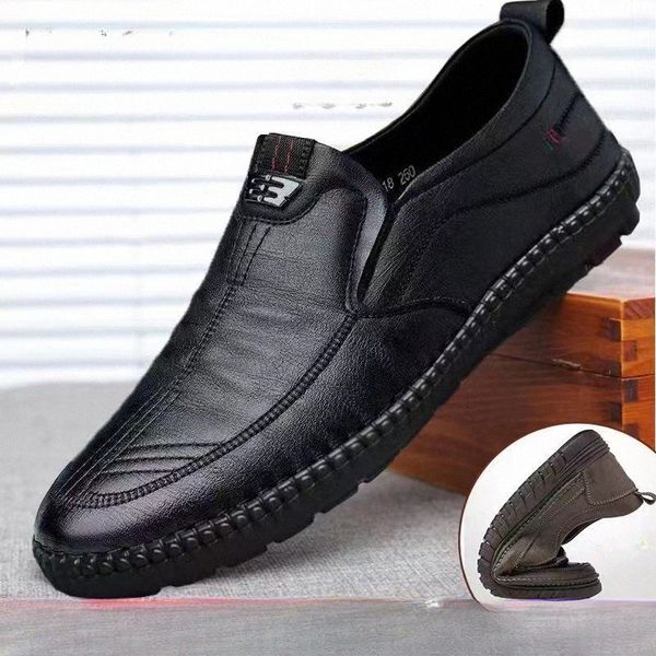 Mens Leather Loafers Non Slip Walking Flats Breathable Outdoor Slip on Casual Shoes for Male Work Office Driving SneakersDDYJ#