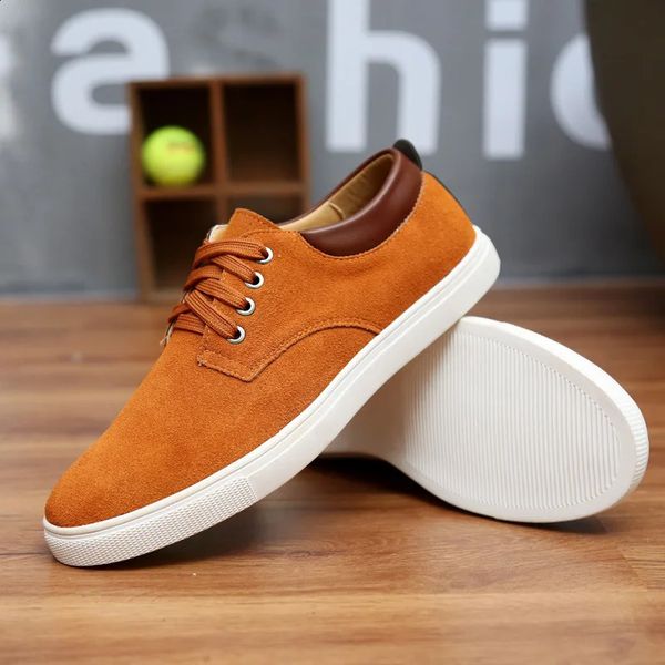 suede mens flat shoes canvas shoes mens leather casual breathable shoes lace flat shoes suitable for large-sized students 241223