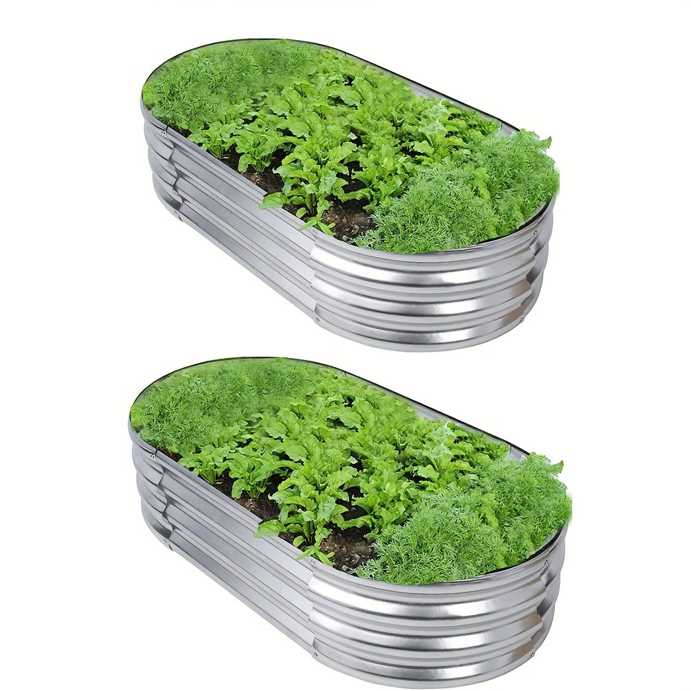 TEMU 2pcs 4*2*1ft Galvanized Raised Garden Bed Kit, Oval Large Metal Planter Box, Sturdy And Durable, Garden Boxes Outdoor Raised For Vegetables,