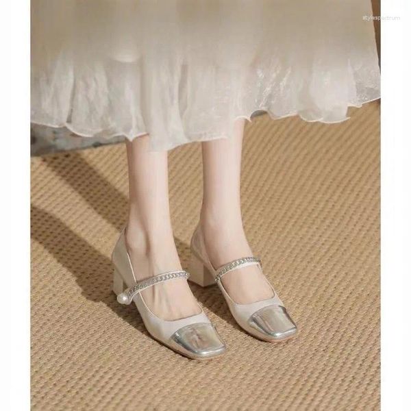 Dress Shoes Colored For Women Casual Heels Chunky Sandals Square Toe 2024 Pumps Mary Jane Comfortable 3cm Block Latest Fashion