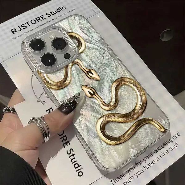 Cell Phone Cases Suitable for iPhone 16 15 14 12 11 Pro Max XS X XR 7 8 Plus SE 2022 Golden Snake Printing Feather Chiffon Texture Silver Pl