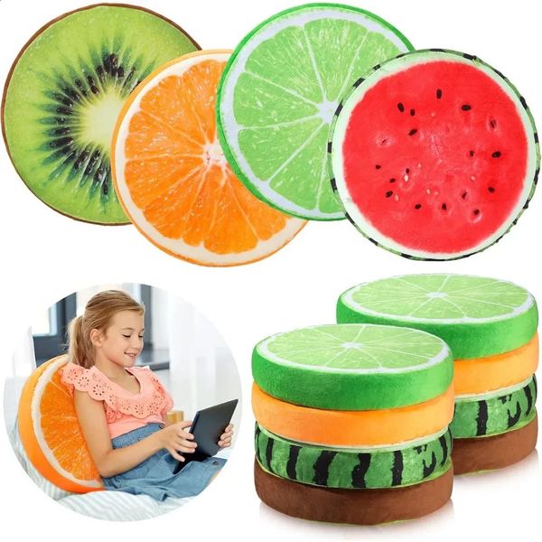 Fruit Pillows Round Floor Cushions 3D Watermelon Kiwi Lemon Orange Decorative Stuffed Throw Chair Toy 241210
