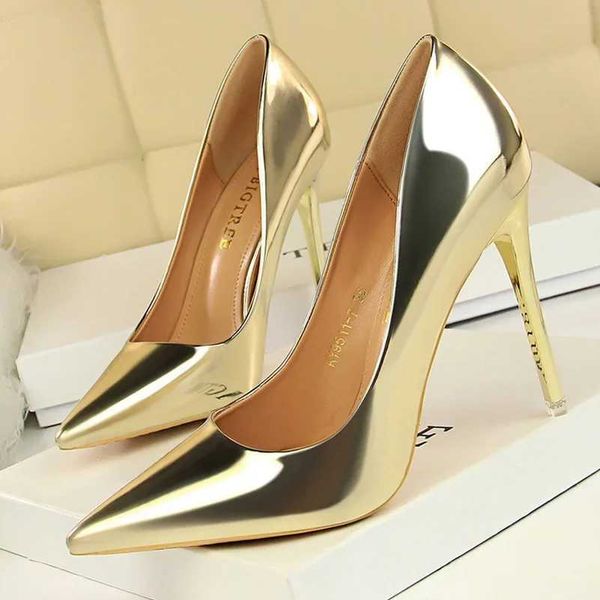 Womens Patent Leather Pump High Heels Womens Stiletto High Heels Wedding Bridal Mteallic Silver Gold Sparkling Shoes Y241107
