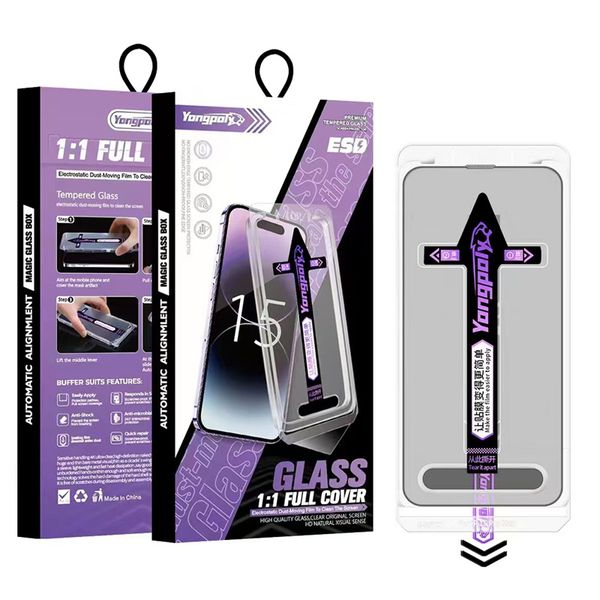 Full Cover Screen Protector For iphone 15 14 13 12 11 Pro Max 14 Plus XR XS MAX Bubble Free Deliver Mount Tempered Glass Auto Dust-Eliminati