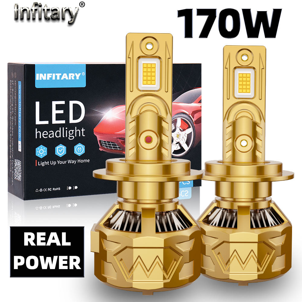 Infitary 170W Real High Power LED Car Headlights H11 H7 CANBUS Bulb H1 H4 HB3 9005 HB4 9006 CSP 4575 Chips Lamp 2 Copper Tube Lights for Auto