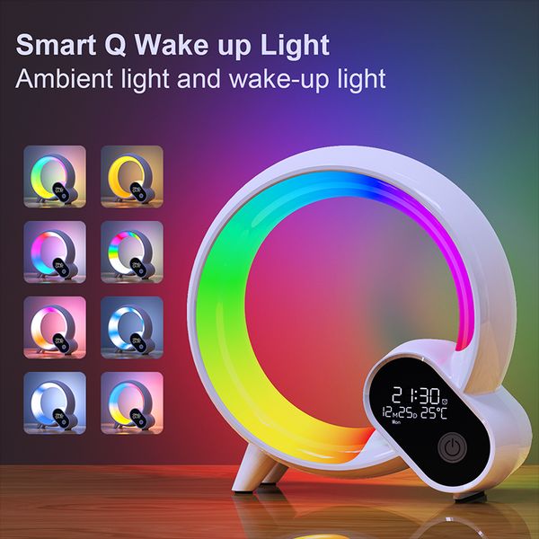 LED Smart Wake Up Light RGB Night Light with Wireless Speaker 15W Wireless Rechargeable Desk Lamp for Bedroom Bedside Game Room