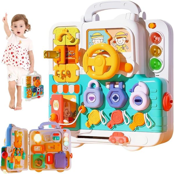 Children&#039;s car board early education toys for infants aged 0-3 years old multifunctional sound and light music puzzle busyness house