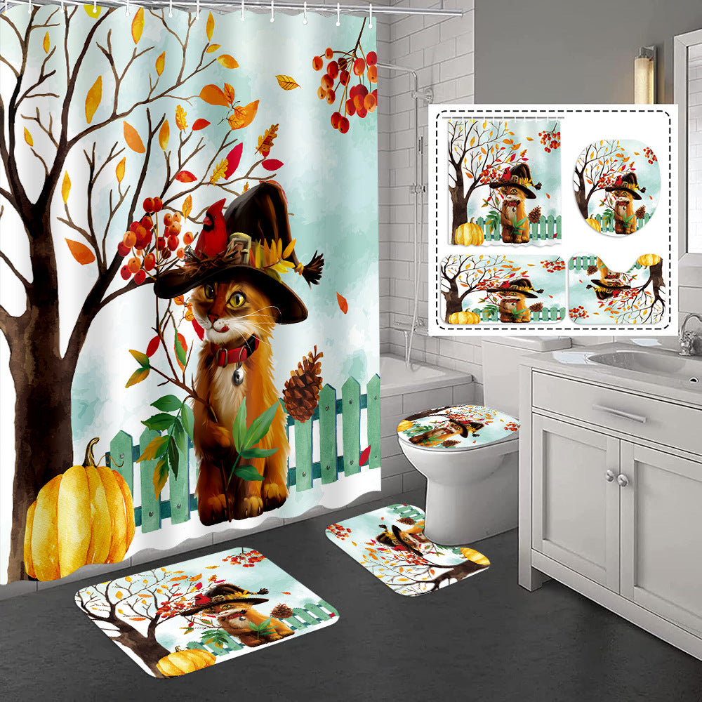 YL-37433 3D HD digital printed polyester waterproof and mildew-proof shower curtain set