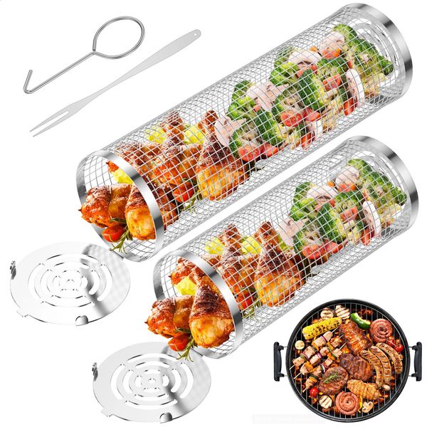 Stainless steel barbecue basket drum barbecue grill portable camping barbecue grill practical picnic kitchen utensils barbecue accessories 2