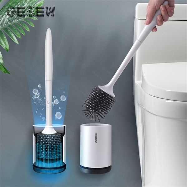Toilet Brushes Holders GESEW Silicone TPR Toilet Brush and Holder Quick Drain Cleaning Brush Tools for Toilet Household WC Bathroom Accessor