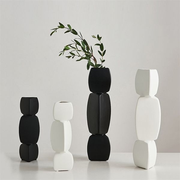 Vases Modern minimalist vase decoration home Flower Arrangement Living Room Flowerpot Nordic decor black Art Ornaments 221108