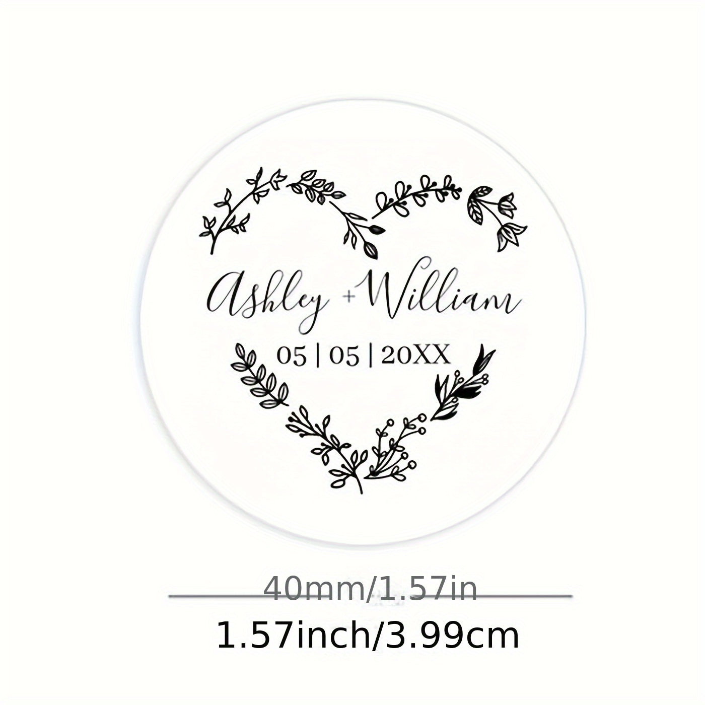 TEMU 50 Pack Wedding Stickers Personalized With Names & Date - Heart-shaped Monogram, Glossy Vinyl (1.57" Round) For Invitations, Favors, Gift