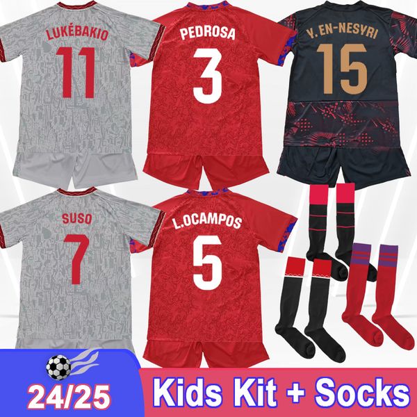 24 25 SUSO Kids Kit Soccer Jerseys LUKEBAKIO L. OCAMPOS PEDROSA GUDELJ NYLAND NYLAND J. NAVAS SOW Home Away 3rd Football Shirts Child Unifor