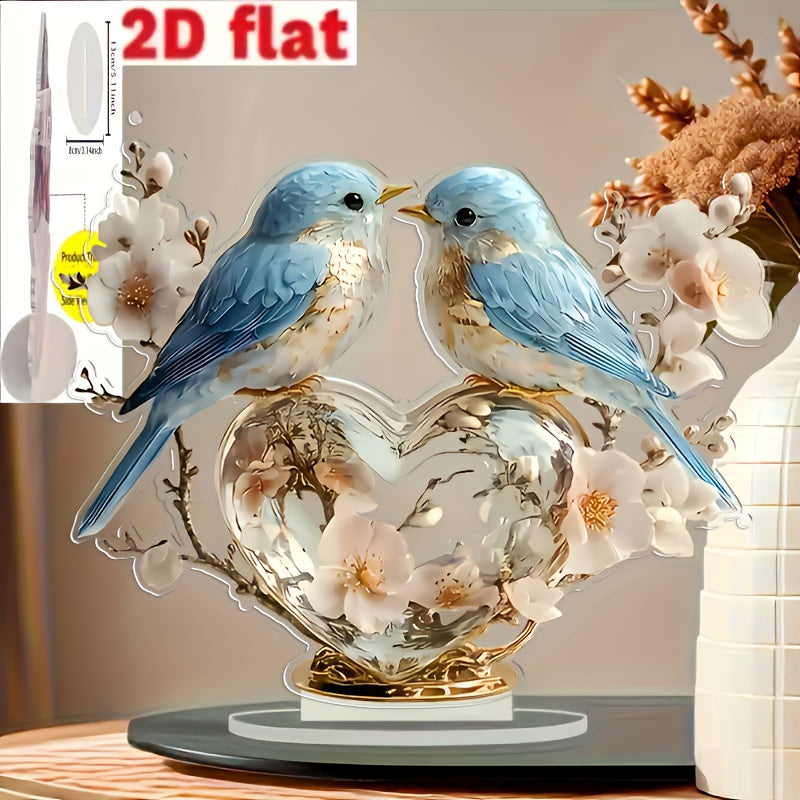 TEMU 2d Flat, Bluebird Desktop Decoration With Heart Base - 2d Flat, 2d Acrylic Lamp - 's Day, Wedding, Anniversary Gift, Suitable For Home Or Office