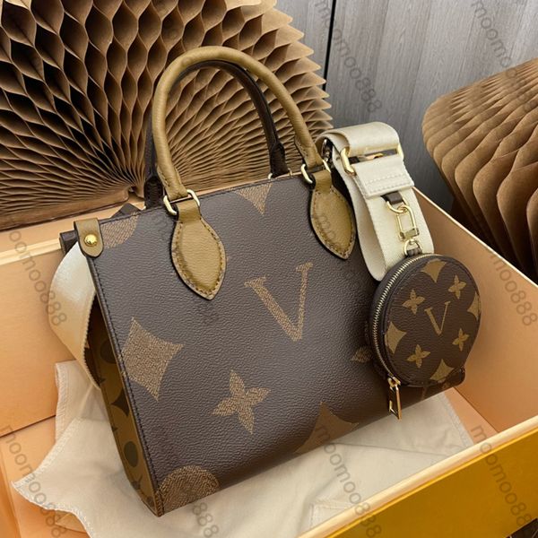 12A All-New Mirror Quality Designer PM Onthego Shopping Bags 25cm Womens Reverse Canvas Tote Luxurys Handbags Crossbody Shoulder Strap Bag W