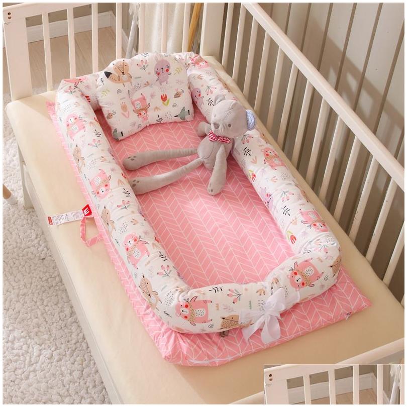 Bed Rails Travel 90X50Cm Baby Nest With Pillow Infant Toddler Cotton Cradle For Born Portable Crib Bassinet Bumper 230601 Drop Deliv Otsge