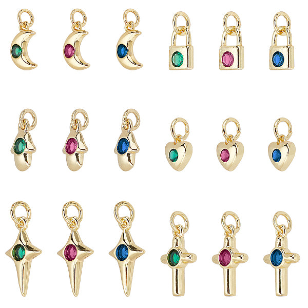 36 pz 18 charms in ottone stile micro pavÃ© di zirconi cubici