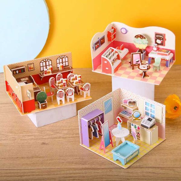 Paper 3D Childrens Puzzle Toy Girls Room Shop Handmade DIY Childrens 3D Puzzle Education Toy Coffee Shop W240903