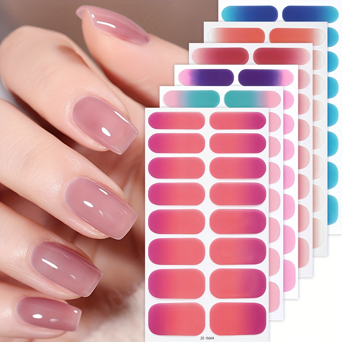 TEMU Gradient 6sheets Nail Full Wraps - Self-adhesive Gel Nail Stickers For Diy Nail Art Supplies - Women's Home Self-use Nail Art Kit