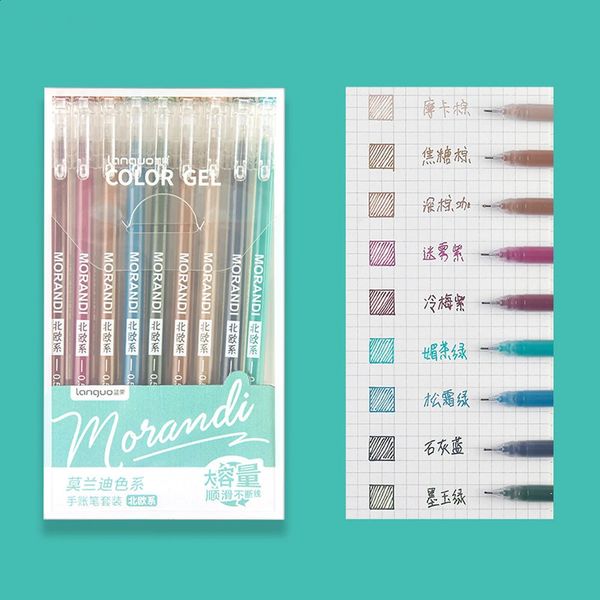 9Pcsset Morandi 9 Color Gel Pen Student Note Marker Pens Notebook Painting Graffiti 05mm Ballpoint Stationery 241111