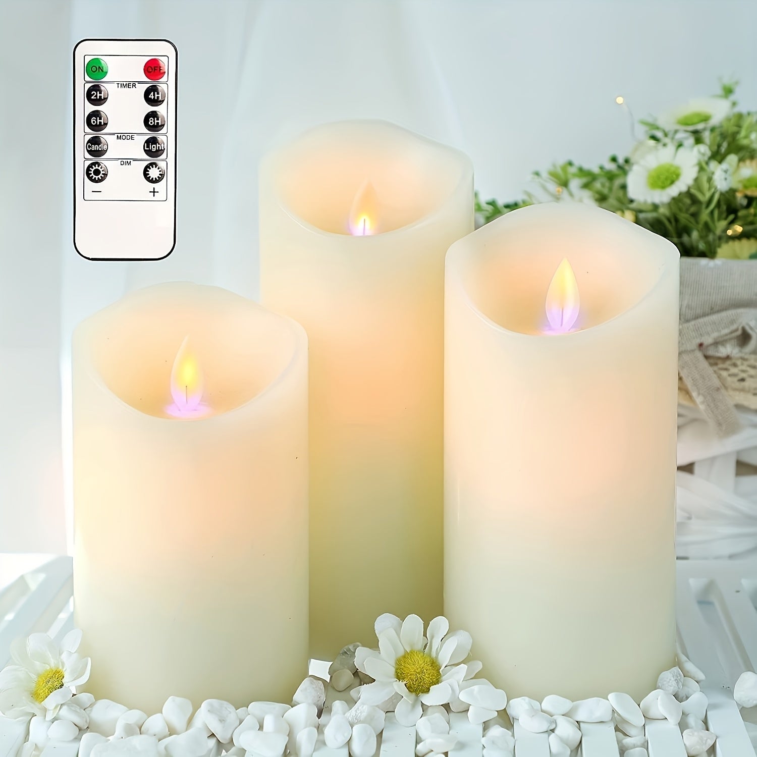 TEMU 3pcs Set Of Ivory-colored Flameless Flickering Electronic Candles With Remote Control - Moving Wick With Timer And Adjustable Brightness -