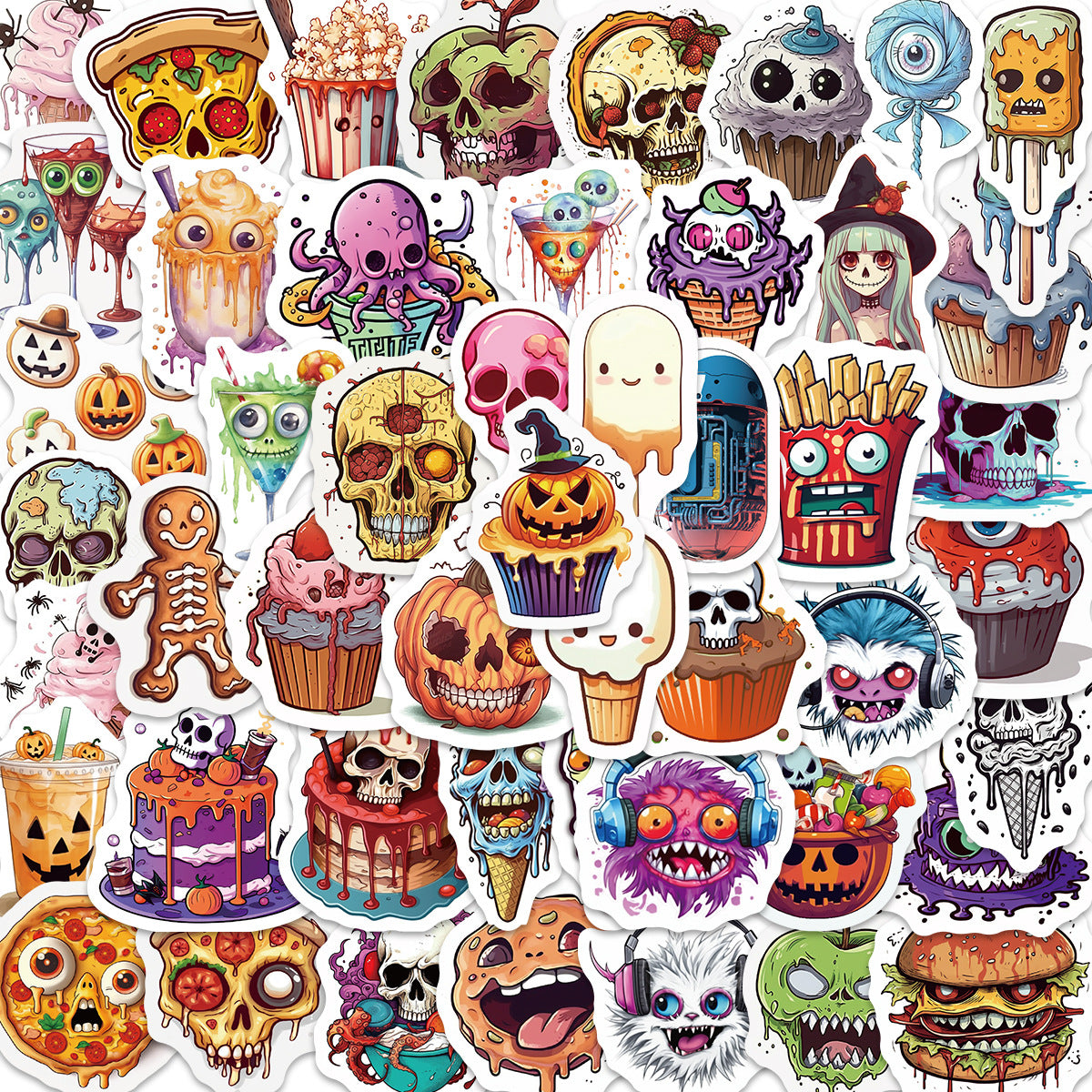 50PCS Halloween Decoration DIY Stickers Pack For Girl Children Cartoon Decal Sticker To DIY Stationery Luggage Suitcase Laptop Guitar PC Water Bottl